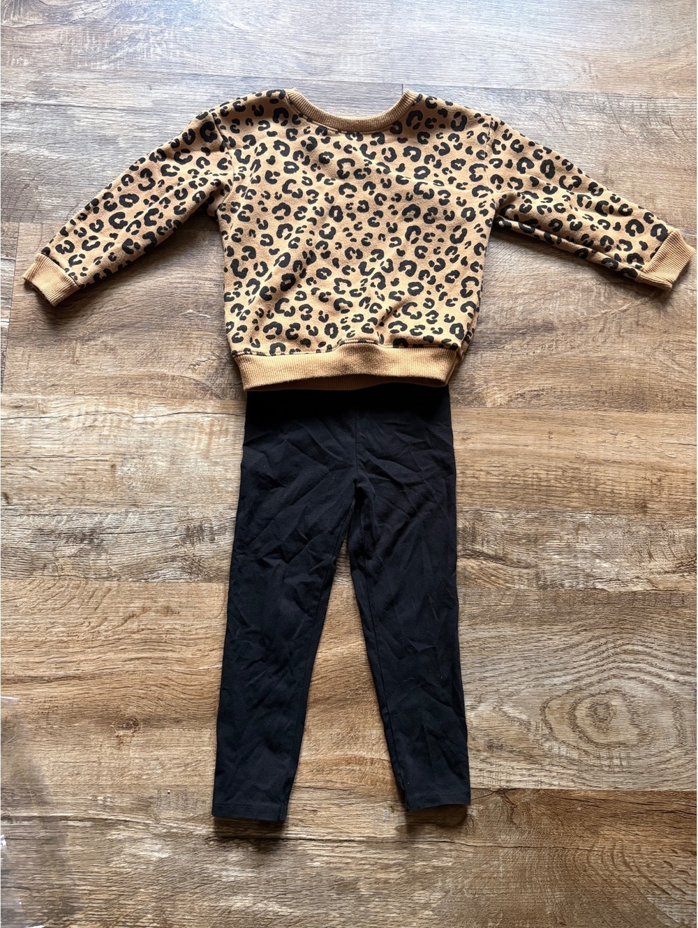 3T Toddler Girls' Leopard Print Sweatshirt and Black Leggings Set